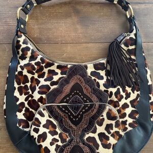 Vanessa Leopard Print Hobo Bag with Brown Accents